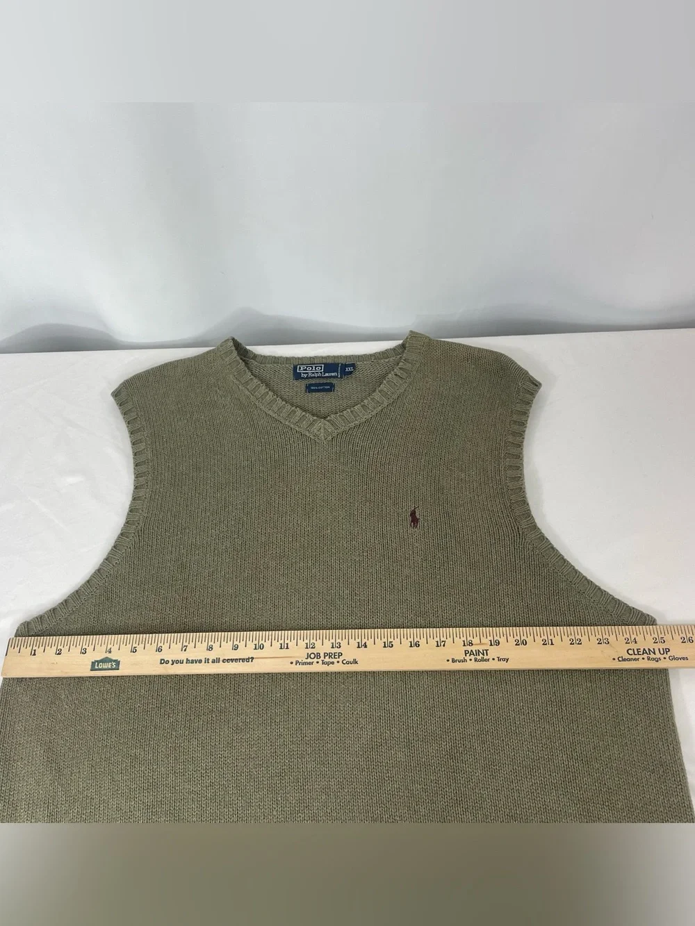 Vintage Polo Ralph Lauren Sweater Vest cotton Mens XXL Olive Green burgundy Pony